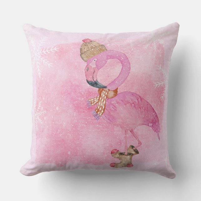 Niedlich Pink Weihnachten Winter Flamingo Bird Kissen (Vorderseite)