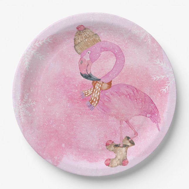 Niedlich Pink Weihnachten Winter Flamingo Bird Pappteller (Vorderseite)