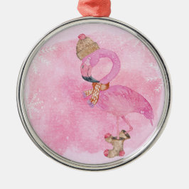 Niedlich Pink Weihnachten Winter Flamingo Bird Silbernes Ornament