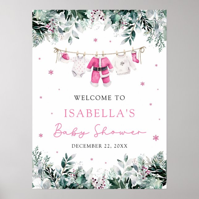 Niedlich Pink Weihnachts-Weihnachtsdusche Begrüßun Poster (Vorne)