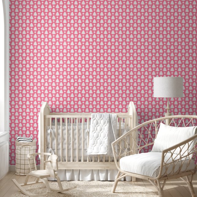 Niedlich Pink Weihnachtsbaum Muster Kids Kinderzim Tapete (Kinder)