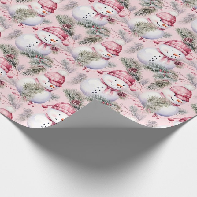 Niedlich Pink Weihnachtsschneemänner & Grüne Geschenkpapier (Ecke)