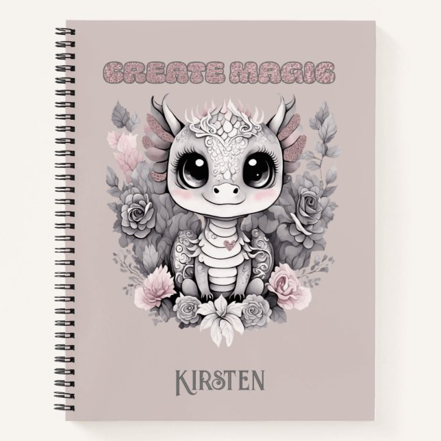 Niedlich Pink Whimsical "Create Magic" Kleiner Dra Notizbuch (Vorderseite)