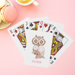 Niedlich Pink Whimsical Owl Personalisiert Spielkarten