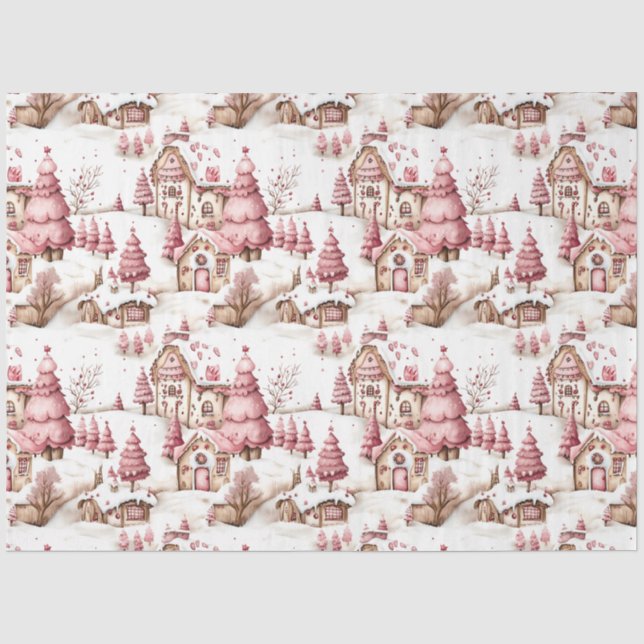 Niedlich Pink Whimsical Snowy Christmas Decoupage Seidenpapier (Vorderseite)