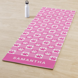 Niedlich Pink White Gingham Paw Prints Custom Yogamatte