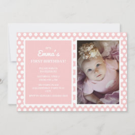 Niedlich Pink White Polka Dot Little Girl 1. Gebur Einladung