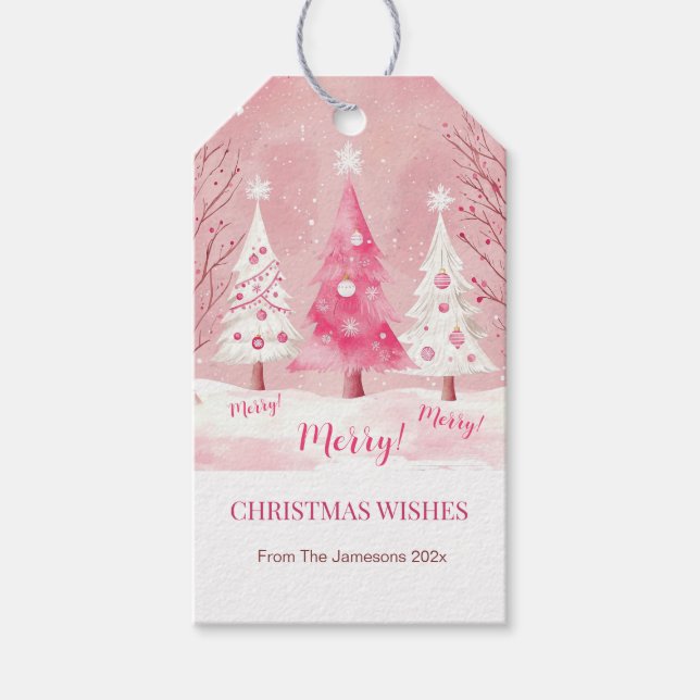 Niedlich Pink White Retro Weihnachten Geschenkanhänger (Vorderseite)