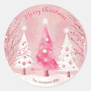 Niedlich Pink White Retro Weihnachten Runder Aufkleber