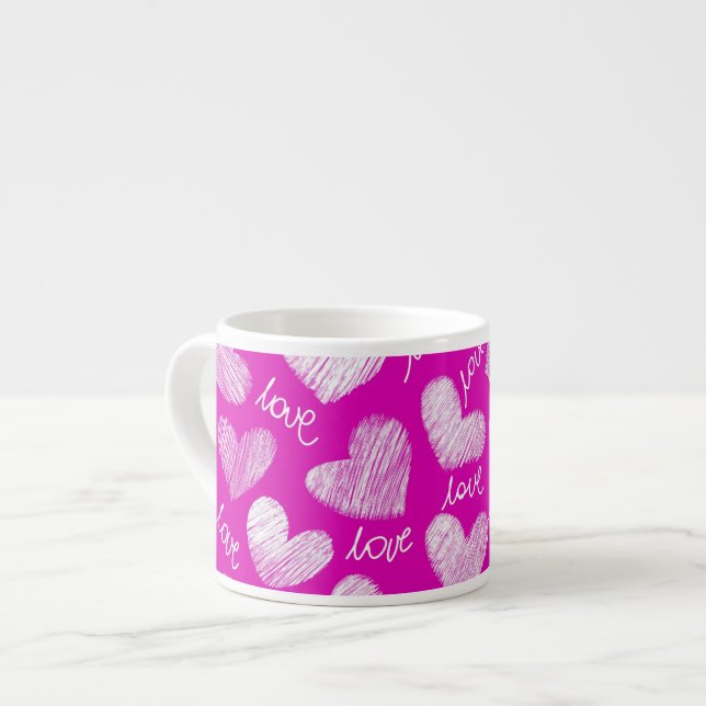 Niedlich Pink White Scribbled Hearts mit Liebe Scr Espressotasse (Vorderseite Links)