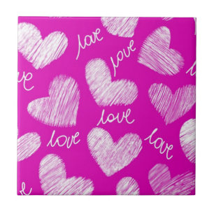 Niedlich Pink White Scribbled Hearts mit Liebe Scr Fliese