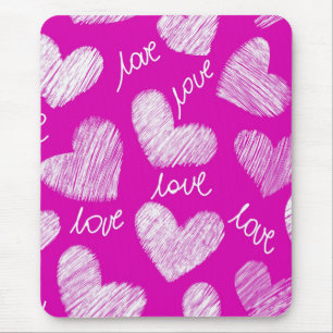 Niedlich Pink White Scribbled Hearts mit Liebe Scr Mousepad
