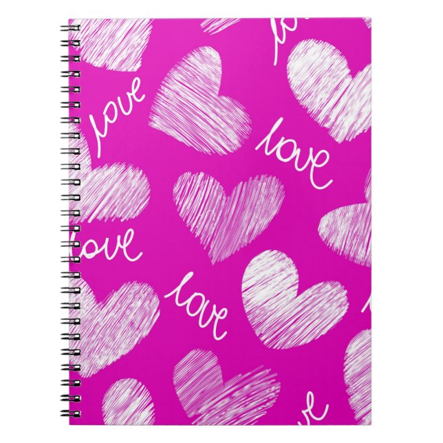 Niedlich Pink White Scribbled Hearts mit Liebe Scr Notizblock (Vorderseite)