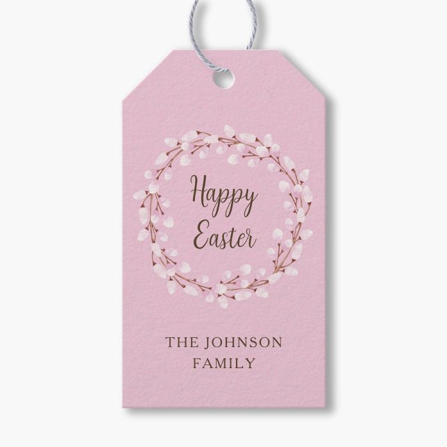 Niedlich Pink Willow Happy Oaster Geschenkanhänger (Cute Pink Willow Happy Easter Gift Tags)