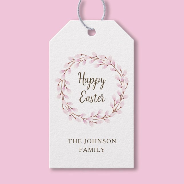 Niedlich Pink Willow Happy Oaster Geschenkanhänger (Cute Pink Willow Happy Easter Gift Tags)