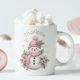 Niedlich Pink Winter Snowman Weihnachten Zweifarbige Tasse