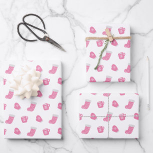 Niedlich Pink Winter Weihnachtsmuster Geschenkpapier Set