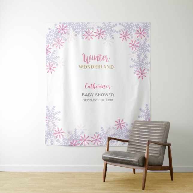 Niedlich Pink Winter Wonderland Kinderdusche Schne Wandteppich (Beispiel)