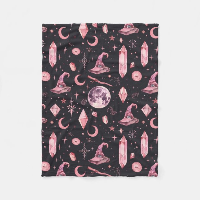 Niedlich Pink Witchy Fleecedecke (Vorderseite)