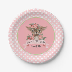 Niedlich Pink Woodland Deer Birthday Party for Gir Pappteller