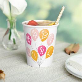 Niedlich Pink Yellow Balloons Baby Girl Babydusche Pappbecher