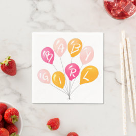Niedlich Pink Yellow Balloons Baby Girl Babydusche Serviette