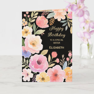 Niedlich Pink Yellow Blue Blumen Sister's Geburtst Karte