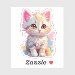 Niedlich Pink Yellow Kawaii Kitten Aufkleber