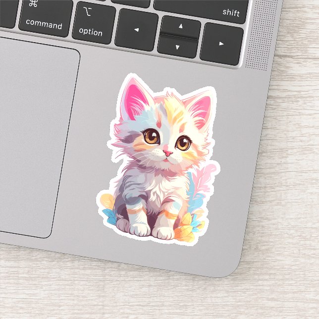 Niedlich Pink Yellow Kawaii Kitten Aufkleber (Detail)