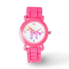 Niedlich Pink Yellow Rainbow Unicorn Girl Armbanduhr