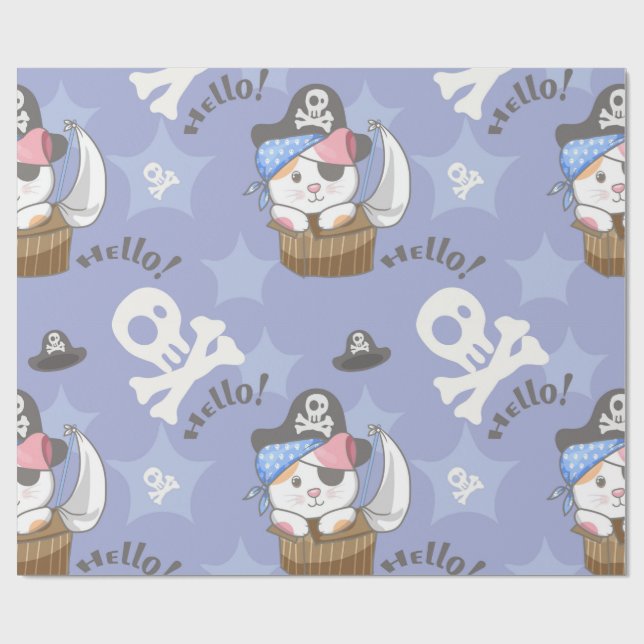 Niedlich Pirate Kitten Pattern Geschenkpapier (Flach)