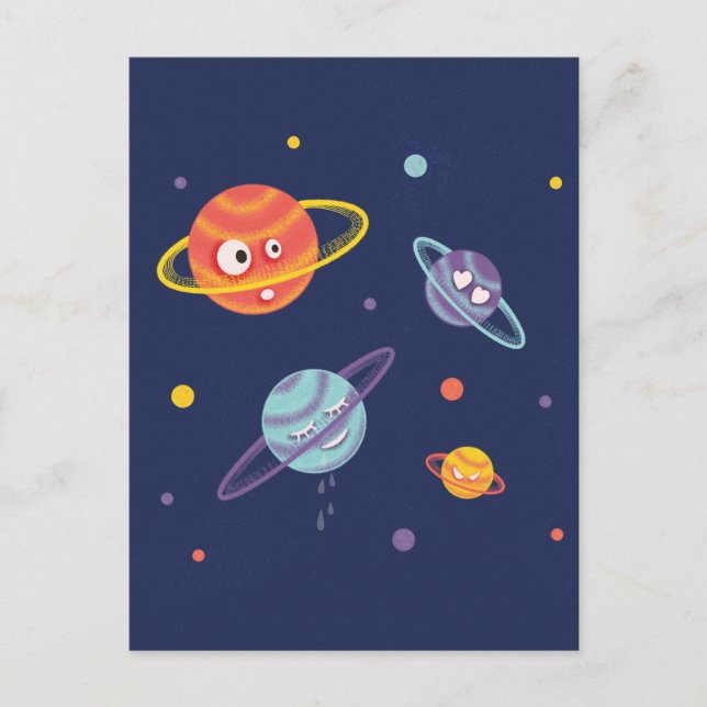 Niedlich Planeten Cartoon Weltraumkids Postkarte (Vorderseite)
