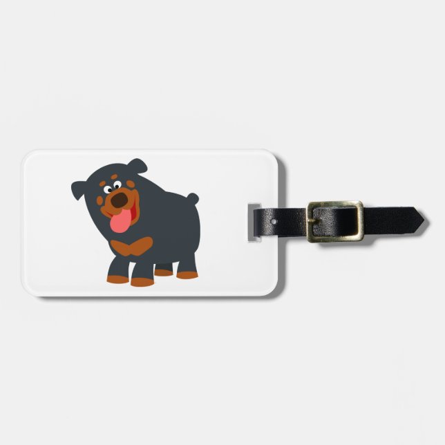 Niedlich Playful Cartoon Rottweiler Gepäckstück Ta Gepäckanhänger (Vorderseite horizontal)