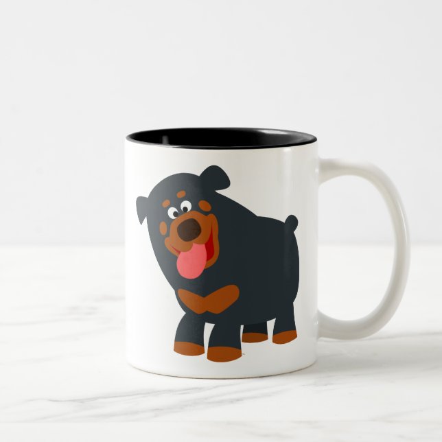 Niedlich Playful Cartoon Rottweiler Zweifarbige Tasse (Rechts)