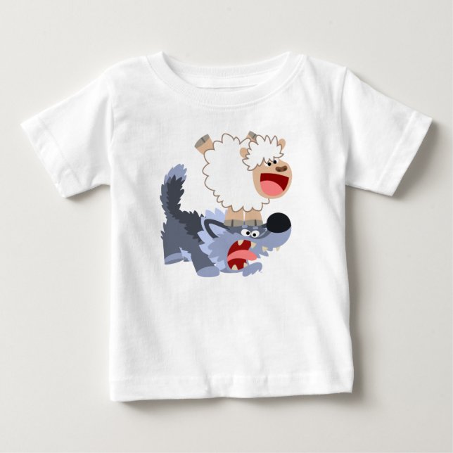 Niedlich Playful Cartoon Sheep und Wolf Baby T - S Baby T-shirt (Vorderseite)