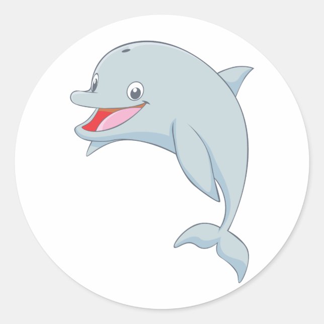 Niedlich Playful Dolphin Cartoon Runder Aufkleber (Vorderseite)