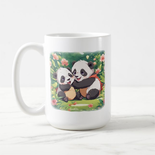 Niedlich Playful Little Pandas - Anime Style Kaffeetasse (Links)