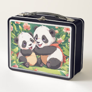 Niedlich Playful Little Pandas - Anime Style Metall Brotdose