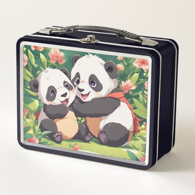 Niedlich Playful Little Pandas - Anime Style Metall Brotdose (Vorderseite)