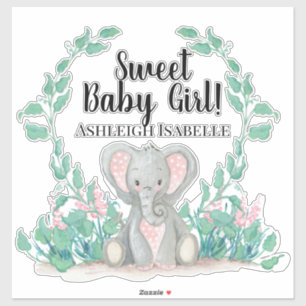 Niedlich Polka Dot Baby Elephant Girl n Wreath Kin Aufkleber