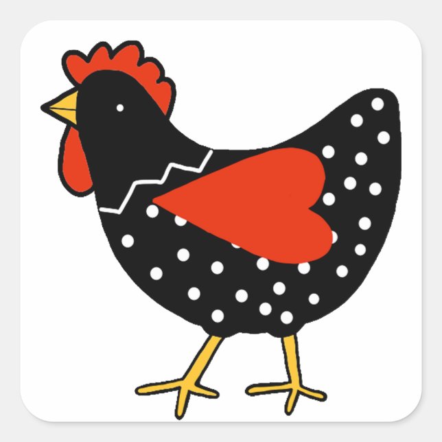 Niedlich Polka Dot Chicken Quadratischer Aufkleber (Vorderseite)
