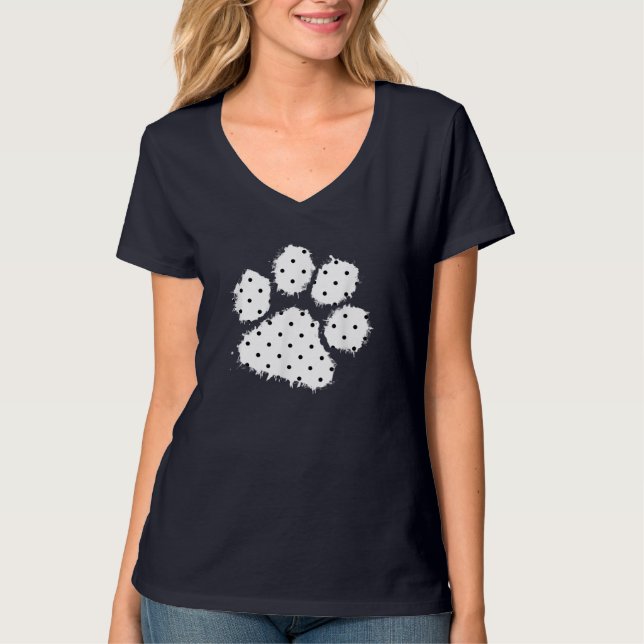 Niedlich Polka Dot Dog Paw Print White Black Splas T-Shirt (Vorderseite)