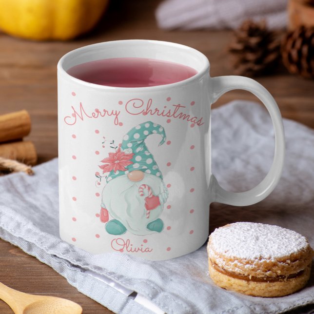 Niedlich Polka Dot Frohe Weihnachtsfeiertag Gnome Kaffeetasse (Von Creator hochgeladen)