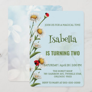 Niedlich Polka dot Ladybug Blue Daisy Kindergeburt Einladung