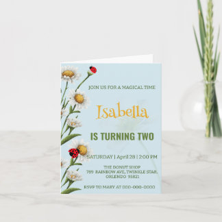 Niedlich Polka dot Ladybug Blue Daisy Kindergeburt Einladung