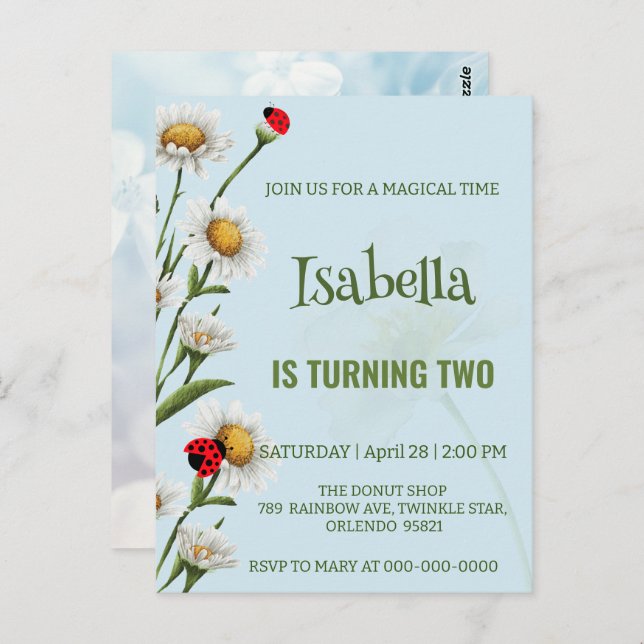 Niedlich Polka dot Ladybug Blue Daisy Kindergeburt Postkarte (Vorne/Hinten)