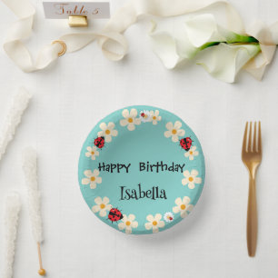 Niedlich Polka dot Ladybug Daisy Blume Geburtstags Pappteller