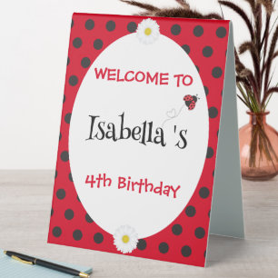 Niedlich Polka dot Ladybug Daisy Blume Geburtstags Tischaufsteller