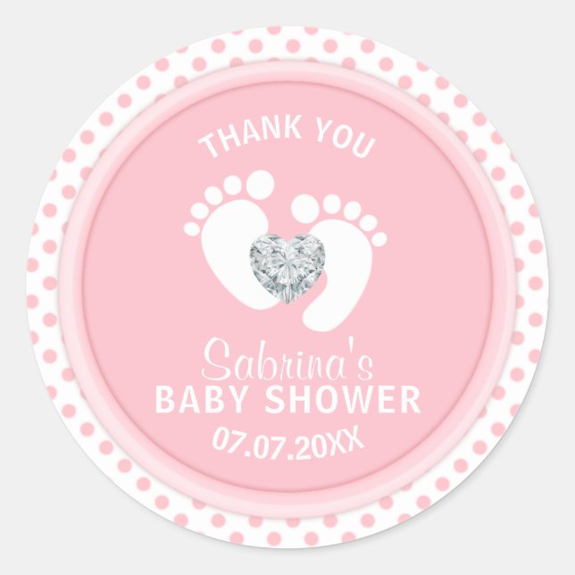 Niedlich Polka Dot Pink White Feet Baby Dusche Runder Aufkleber (Vorderseite)