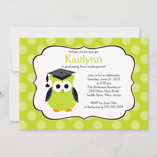 Niedlich Polka dots Grad Owl Girl Boy Abschluss Einladung (Vorderseite)